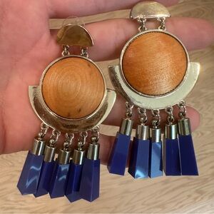 Gold and Blue Dangle Earrings